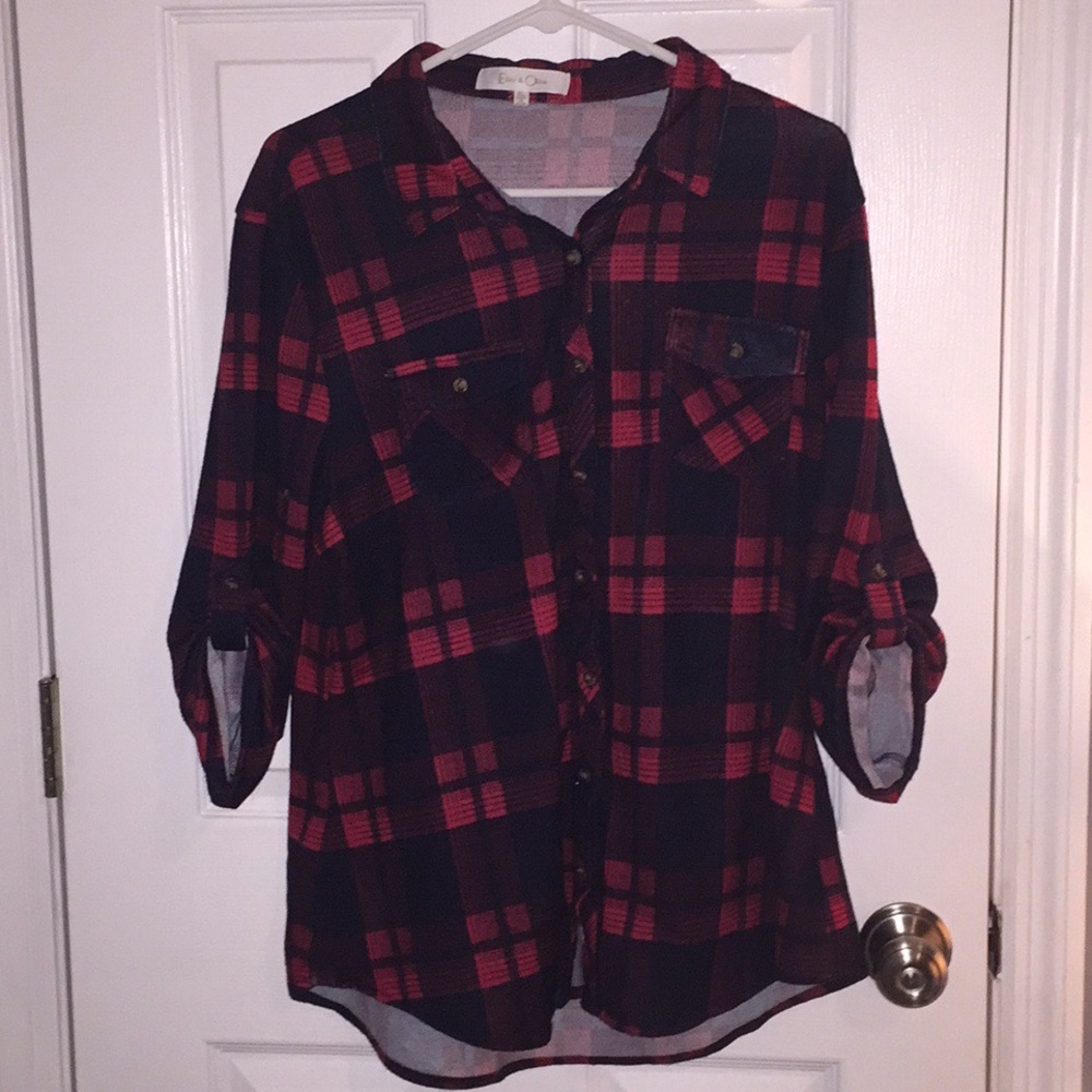 Eden & Olivia red and navy blue/black flannel